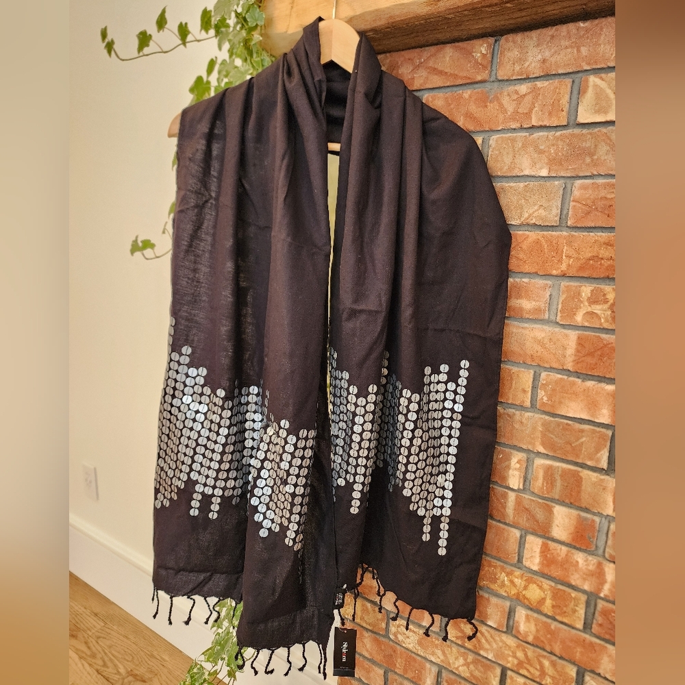 Style & Co Elegant Navy Evening Wrap with Cream Polka Dots